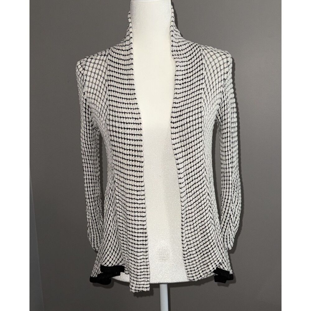 Mauve Open Front Sweater Cardigan Stretch Black White Classic Office Small
